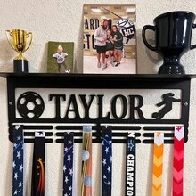 1pc Customized Metal Medal & Trophy Display Rack - Personalized Star Design With Name Logo, Easy To Install Home Wall Decor, 12 Hooks & Medal Shelf For Personal Honor Medals - Father's Day, Independence Day, Thanksgiving Gift, Unique Gift, Medal Hanger - Black - View 13