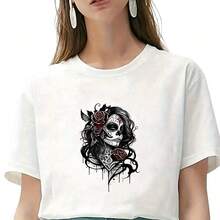 1/2/3PCS Black White Red Color Sugar Skull Women Heat Transfer, Gothic Red Rose Tattoo Pattern Heat Transfer, Vinyl Print, Heat Transfer Sticker, Iron-On Transfer Sticker Decal - Suitable For Pillows, DIY, Backpacks, T-Shirts, Canvas Bags, Sweatshirts, Jeans, T-Shirts, Clothing, Sewing Supplies - Multicolor - View 6