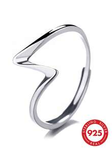 1pc S925 Sterling Silver Wave Heart Open Ring, Minimalist Polished Niche Design Adjustable Versatile Silver Ring - Silver - View 3