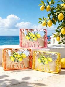Borsa da trucco in PVC trasparente con stampa di limoni di Sorrento, (La ) Borsa da toilette impermeabile, Borsa portaoggetti cosmetica portatile con bordo arancione, Borsa da toilette da viaggio trasparente di grande capacità, Essenziale per vacanze estive al mare, Borsa portaoggetti leggera con cerniera, Adatta per uso quotidiano, dormitorio, viaggi di lavoro e attività all'aperto, Regalo ideale per le donne, Adatta anche come regalo per San Valentino, Festa della Mamma e Festa degli Insegnanti. - Multicolore - Visualizzare 1