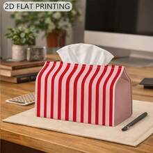 1pc Pink Vertical Striped Print Fabric Tissue Box, Rectangular Desktop Tissue Holder, Living Room Bedroom Office Desk RV Car Universal Storage Box, Hotel Vanity Decor Ornament, Holiday Gift Highly Attractive Home Soft Decor Tissue Storage Box - Multicolor - View 7