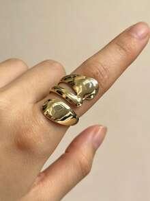 1pc Minimalist Personalized Creative Versatile Niche Design Asymmetrical Hollow Ring Suitable For Women's Daily Wear - Gold - View 4