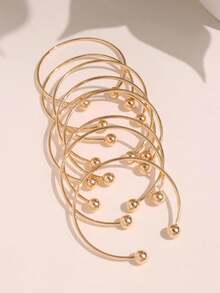 9/6/3pcs Minimalist Gold & White Acrylic Beaded Elastic Bracelet Set, Vintage Versatile Layered Jewelry - Multicolor - View 2