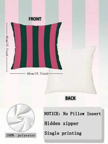 2pcs Pink & Green Striped Throw Pillow Set, Super Soft Decorative Cushion Covers For Patio, Terrace And Sofa (Pillow Inserts Not Included) - Multicolor - View 2