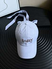 1Pc Women Sweet Bow Ribbon Design Baseball Cap ,Y2K Travel Fashion Sunscreen Versatile Contrast Striped Women's Hats, Gift For Back To School. - Multicolor - View 9
