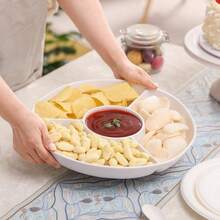 Juego de Platos para Servir con divisin para Aperitivos y quesos White Chips and Dip, Bandeja para Servir con divisin para Aperitivos y Que Bandeja Redonda Dividida Blanca 13 pulg - Bandeja redonda dividida blanca - Ver 4