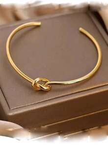 1pc Vintage 18K Gold Plated Knotted Decor Bracelet, Suitable For Women's Daily Wear - Gold - View 11