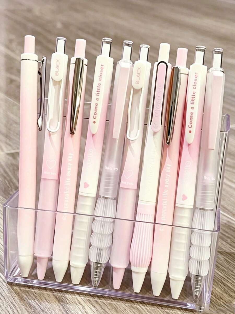 2支高美感粉色伸縮式凝膠筆,0.5mm黑色墨水,適合學生和辦公室人員,盒裝返校季 - 預設 - 查看 1