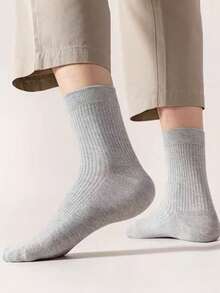 1/3/5 Pairs Men's Mid-Calf Socks, Solid Color Japanese Style Casual Business Socks, Breathable And Sweat-Absorbent For Work And Commuting, Spring/Summer/Autumn/Winter - Multicolor - View 5
