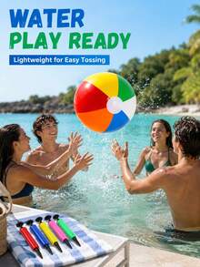 3pcs/1pc- 6 Color Inflatable Beach Ball Set, Comes With Manual Pump, Smooth Thick PVC Foldable Beach Ball, Portable Summer Pool, Beach, Backyard Party Game Toy - 6-color Beach Balls - View 3