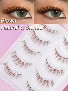 Brown Natural Thin Eyelash Clusters, Soft Lightweight Segmented DIY False Eyelashes, Reusable Natural Look Daily Makeup Eyelash Clusters - 棕色 - 查看 7