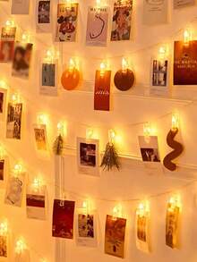 1 Set Photo Clip String Lights - LED Fairy Lights With Clips, Battery Powered For Hanging Photos. Perfect For Bedroom, Wedding, Holiday, Party Decoration And Gifts - Home Decor, Room Decor, Wedding Party Holiday Decoration - Clear - View 12