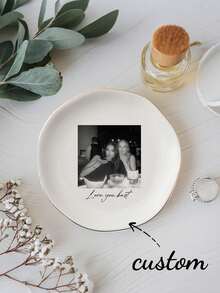1 pieza Bandeja de joyería personalizada, plato de cerámica para anillos, plato de exhibición de joyería, bandeja de joyería con foto personalizada de mejor amigo, foto personalizable y texto personalizado, adecuado para exhibir anillos, collares y diversas joyas, exquisito y de moda, de alta calidad, regalo único para ella, él, hermana, mejor amigo o madre - Multicolor - Ver 4