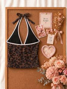 Set Bikini Model Halter Neck Motif Leopard, Polka Dot, Warna Blok, dan Polka Dot Terbaru untuk Musim Panas, Cocok untuk Liburan Pantai dan Pakaian Kasual. - MultiWarna - View 4