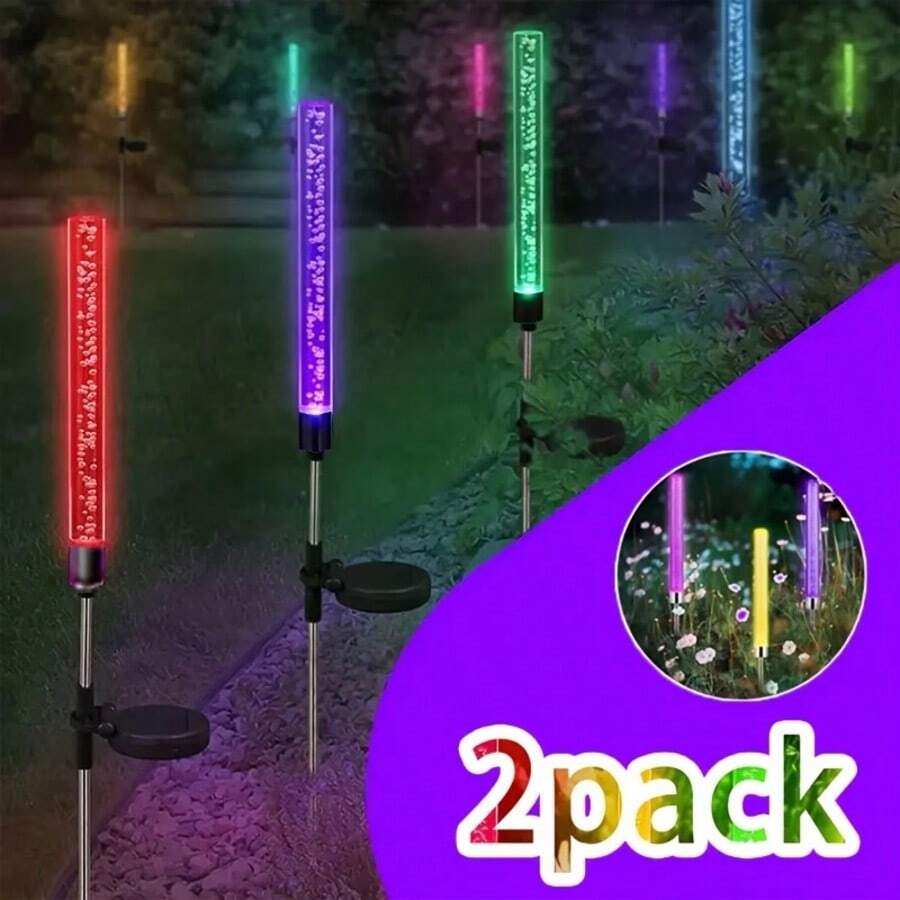 2pcs Solar Reed Lamp Bubble Stick RGB Color Acrylic, Outdoor Courtyard Park Landscape Point Lawn Plug In Landscape Lamp, Garden Lights For Yard, Easy Installation