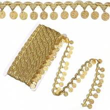 Gold Coin Shape Trim Sequins 3.5cm Tassel Ribbon, Stage Performance, Suit, Wedding Dress Sewing Fabric Decor Clothes Decoration Party Accessories - Multicolor - View 2