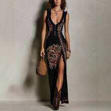 2026 Long Dress With Slit And Digital Print Sleeveless Top, European And American Style Women's Clothing - Black - View 1