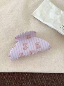 1件時尚極簡百搭甜美小熊條紋印花清新髮夾，適合盤髮與馬尾，夏季海灘度假髮飾抓夾 - 多色 - 查看 8