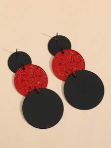 1 Pair Round Embossed Earrings Suitable For Women's Daily Versatile Wear - Black, Red and Black - View 3