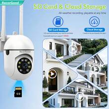 RecorGood 双存储安防摄像头，128G存储空间，支持云备份，360°旋转云平台，全彩夜视，AI人形检测，双向语音，无线WiFi，适用于家庭监控（不含SD卡） - 白色 - 查看 13