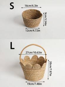 1pc Handwoven Seagrass Storage Basket, Kitchen Organizer Bin, Multipurpose Basket For Pantry, Countertop, Cabinet & Bedroom, Farmhouse Home Decor, Rustic Boho Woven Organizer For Closet, Living Room - View 7