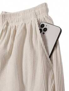 Women's Elastic Waist Corduroy Loose Straight Leg Casual Everyday Wear Sports - Khaki - View 6