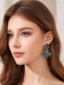 1 Pair Exotic Enamel Peacock Earrings, Vintage Blue & Green Teardrop Gemstone Earrings, Versatile Lightweight Luxury Jewelry For Daily Commute And Dates, Gift For Girlfriend - Multicolor - View 3