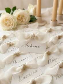 Table Numbers For Wedding,10/20 Personalized Wedding Name Place Cards, Small Table Cards With White Ribbons, Customizable With Multiple Names, Suitable For Weddings, Valentine's Day, Dining, And Dinner Parties. - Multicolor - View 1