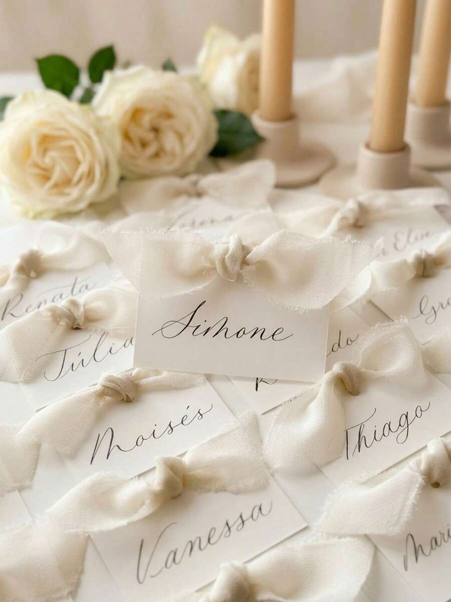 Table Numbers For Wedding,10/20 Personalized Wedding Name Place Cards, Small Table Cards With White Ribbons, Customizable With Multiple Names, Suitable For Weddings, Valentine's Day, Dining, And Dinner Parties. - Multicolor - View 1