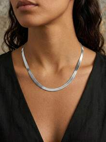 3mm 304 Stainless Steel Polished Fishbone Chain Necklace For Women, Waterproof Anti-Oxidation Minimalist Daily Wear Jewelry - Silver - View 13