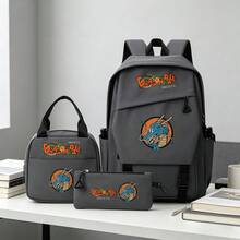 Miniso Grey Dragon Ball Shenron Anime Print Backpack Set, 3 PiecesSchool Bag With Lunch Bag & Pencil Case, Lightweight Travel Daypack For Boys Girls - Grey - View 4