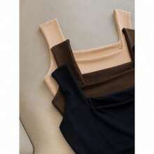 Set Of 3 Premium Basic Cropped Tops With Square Neck, Minimalist Tank Top, Structured Fabric, Casual Fashion, Blogger Style 2026 - BLACK/BROWN/BEIGE - View 5