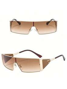 New Full-Frame Glasses For Women, Featuring An Irregular Shape, Fashionable Metal Frame, And Colorful Lenses, Perfect For Artistic Men. - 茶 - 查看 8