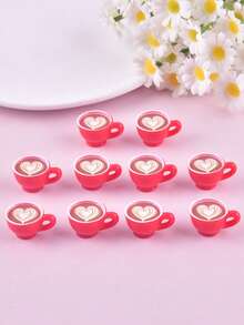 10pcs/Pack Mixed Color Heart-Shaped Coffee Cup Resin Pendants, Suitable For Women's DIY Jewelry Making - Coffee Cup - View 10