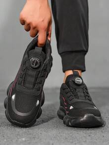 Men's New Fashion Colorblock Random Patchwork Lace-Up Casual Sports Shoes, Versatile Comfortable Outdoor Athletic Sneakers For Teens - Black and Red - View 1