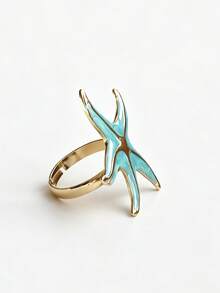 Fashion Mermaid Style Starfish French Vintage Ocean Aesthetic Sculptural Jewelry, Vibrant Colorful Vacation Style Open Ring, Premium Vacation Accessory - Starfish - View 7