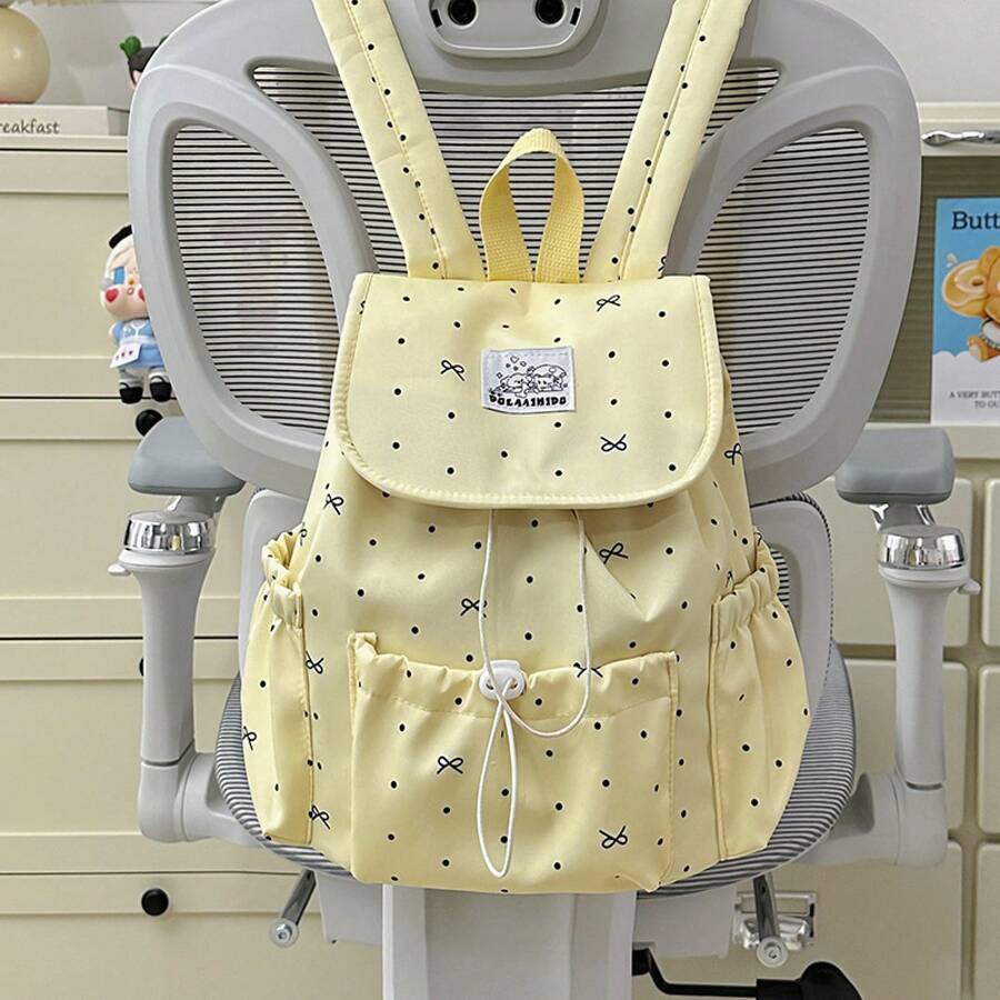 Small Backpack For College Students, Japanese Style Polka Dot Backpack, Lightweight Travel Backpack For Women. - Yellow - View 1