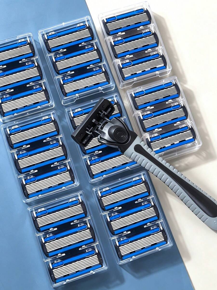Premium 6-Blade Men's Razor With Non-Slip Ergonomic Handle, Durable Stainless Steel Blades, Smooth Close Shave, Multi-Combination Replacement Blades, Hypoallergenic, Precise Shaving, Essential Beard Trimming Tool, Men's Must-Have Razor, Easy To Clean