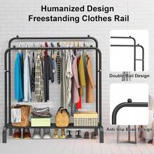 Heavy Duty Double Clothes Rail – Hanging Rack Garment Display Stand With Shoe Storage For Home & Retail - View 4