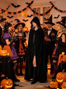 1pc 59 Inch Hooded Cloak, Unisex, Wearable Hooded Robe, Neutral Halloween Witch Vampire Wizard Raven Cosplay Costume, Full Length Hooded Cape, Long Cloak Cosplay Outfit - Multicolor - View 2
