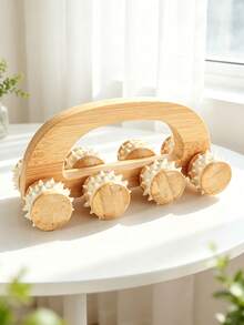 1pc Multi-Specification 6-Wheel/8-Wheel/10-Wheel Wooden Massage Roller, Smooth Polished Bur-Free Natural Wood Handheld Roller Massager For Full Body Muscle Relaxation, Suitable For Shoulder, Neck, Waist, Back, Legs, Home SPA / Yoga / Post-Workout Soothing Tool - Roller Massage - View 14