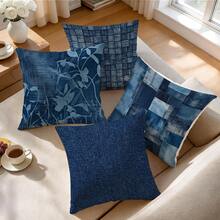 4pcs/1pc Blue Textured Abstract Pattern Pillow Covers, Without Inserts, Single-Sided Printed Pillow Covers, Suitable For Living Room Bedroom Home Decor, All Season Pillow Covers - Multicolor - View 6