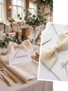 Table Numbers For Wedding,10/20 Personalized Wedding Name Place Cards, Small Table Cards With White Ribbons, Customizable With Multiple Names, Suitable For Weddings, Valentine's Day, Dining, And Dinner Parties. - Multicolor - View 5