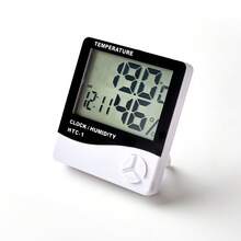 1pc Multifunctional Desktop Temperature & Humidity Clock, Black & White Minimalist Color Scheme, Square Body With Large Digital Display For Temperature, Humidity, Time & Alarm, Easy Operation, Suitable For Desk, Bedroom, Office, Back To School Season Purchase, Essential Practical Tool For Daily Office & Study - A - View 3