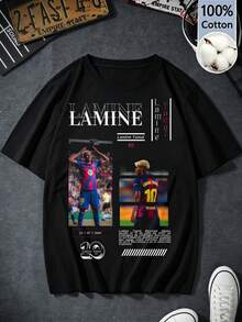 Camiseta retro gráfica para mujer 100% algodón FC Barcelona número 10 fecha de nacimiento Y2K Merchandising para aficionados al fútbol Liga Torneo Casual Streetwear Regalo Top - Negro - Ver 1