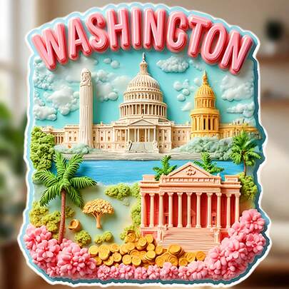 Washington Capitol Dome Memorial And Cherry Blossom Shield Magnet Where History Blooms In Pink And Gold Keepsake For All Metal Surfaces Throughout The Home