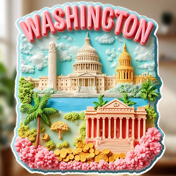 Washington Capitol Dome Memorial And Cherry Blossom Shield Magnet Where History Blooms In Pink And Gold Keepsake For All Metal Surfaces Throughout The Home