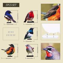 5pcs Realistic Colorful Bird Garden Decor, Outdoor Yard Balcony Landscaping, Colorful Lifelike Bird Iron Art Ornament - Colorful Birds - View 2