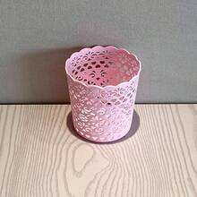 1件裝彩色心形鏤空蕾絲筆筒,桌面收納盒,塑膠鉛筆杯,可愛文具收納器,適合學校用品 - 彩色 - 查看 12