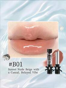 FLORTTE Lip Gloss Padat Seri Glass Sea 2.7g Lipstik Cermin Transparan untuk Melapisi Lipstik Nude Glass - B01# Liburan Pantai - View 1